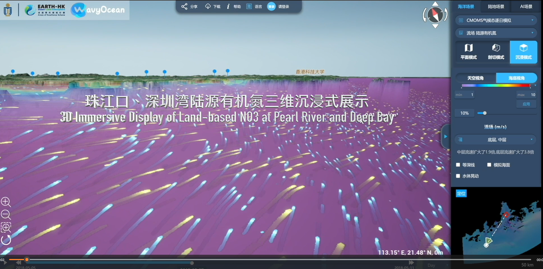 WavyOcean V2.0 trailer 4:3D Immersive Display of Land-based NO3 at Pearl River and Deep Bay